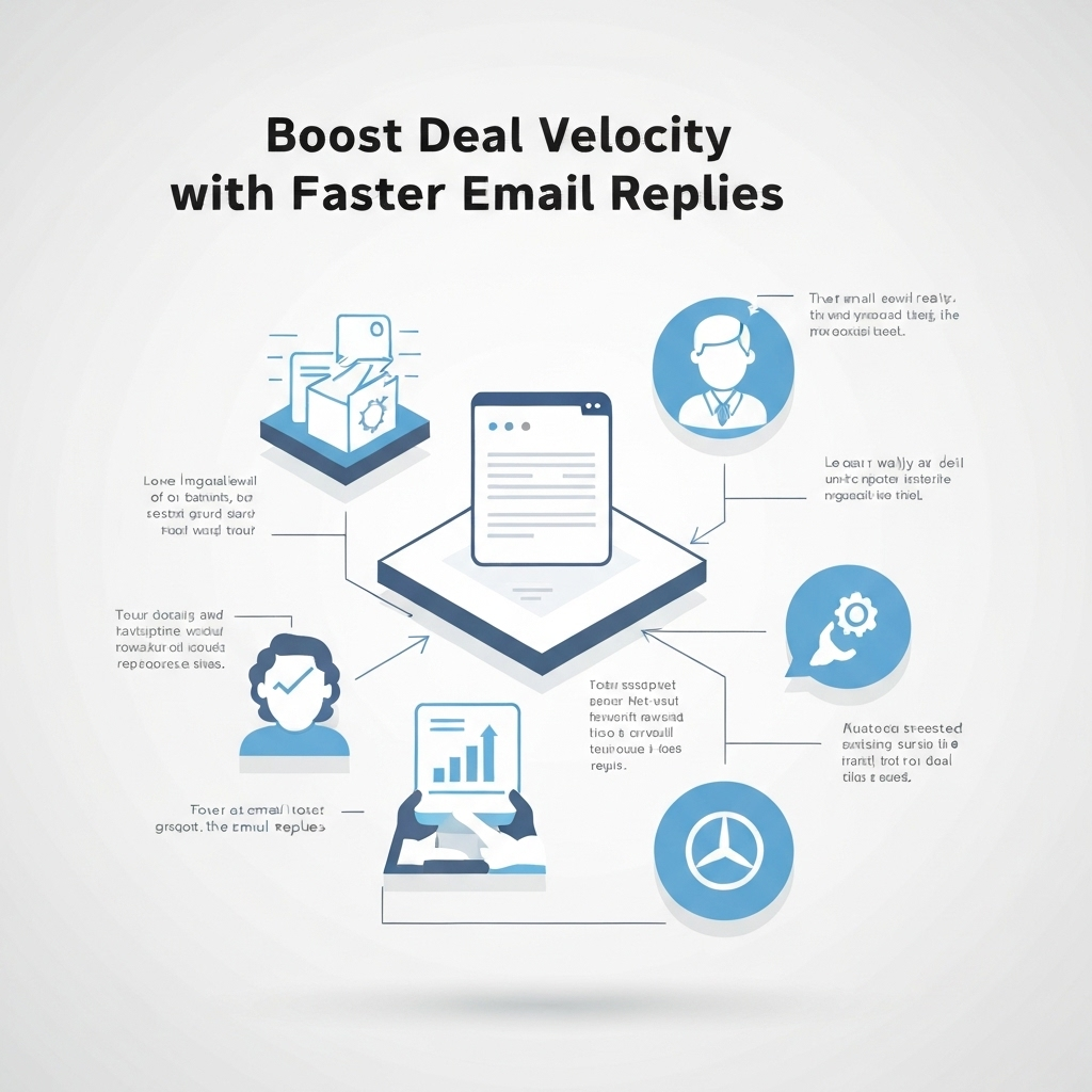 Minimalist illustration connecting faster email response times to increased deal velocity for sales teams.