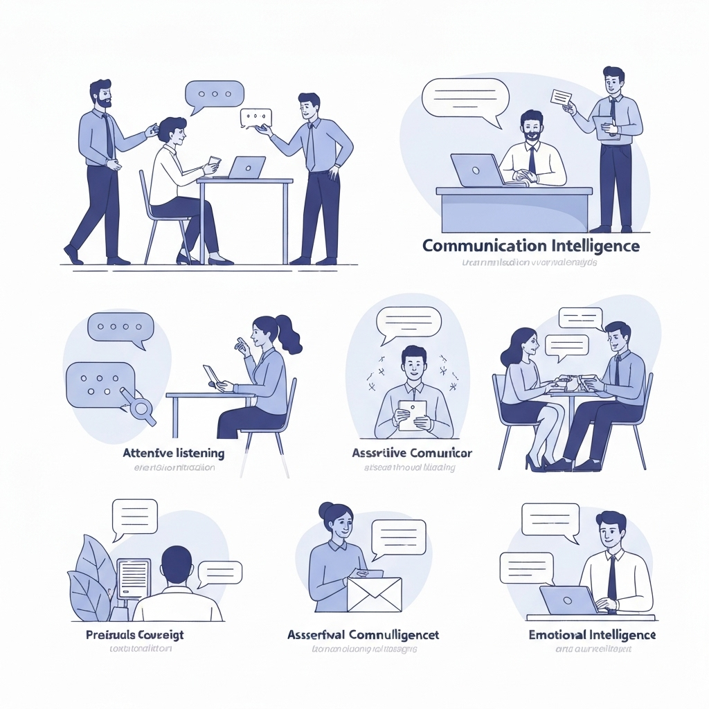 Communication intelligence: Modern graphic showing AI enhancing email productivity and organization.