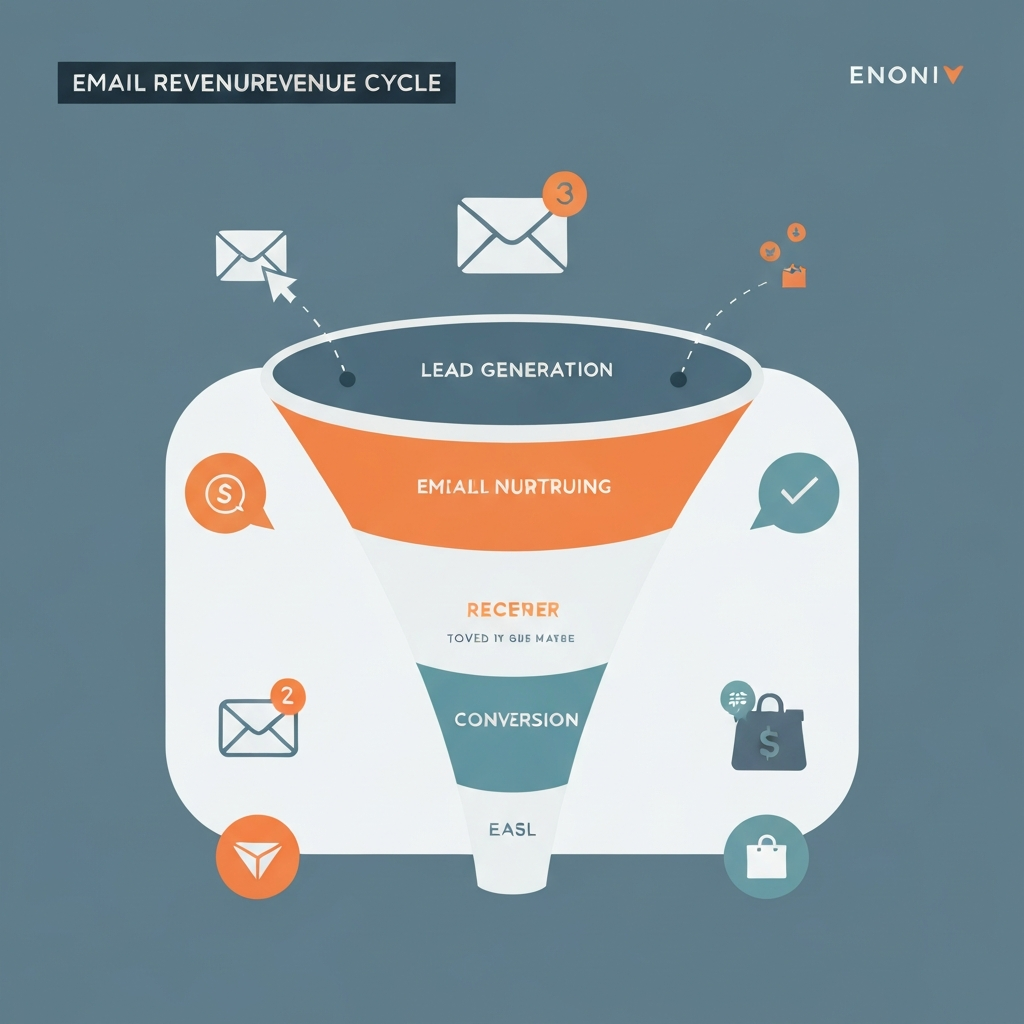 Visualizing email revenue generation with clean graphics and upward trends.