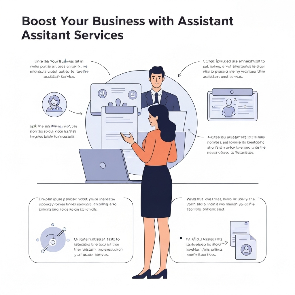Illustration of assistant services boosting small business productivity and email management.