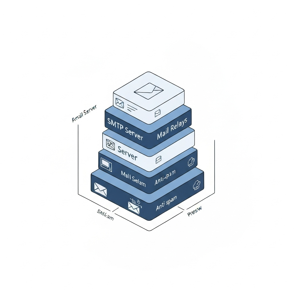 Sleek, modern illustration of advanced email servers powering business growth and efficiency.