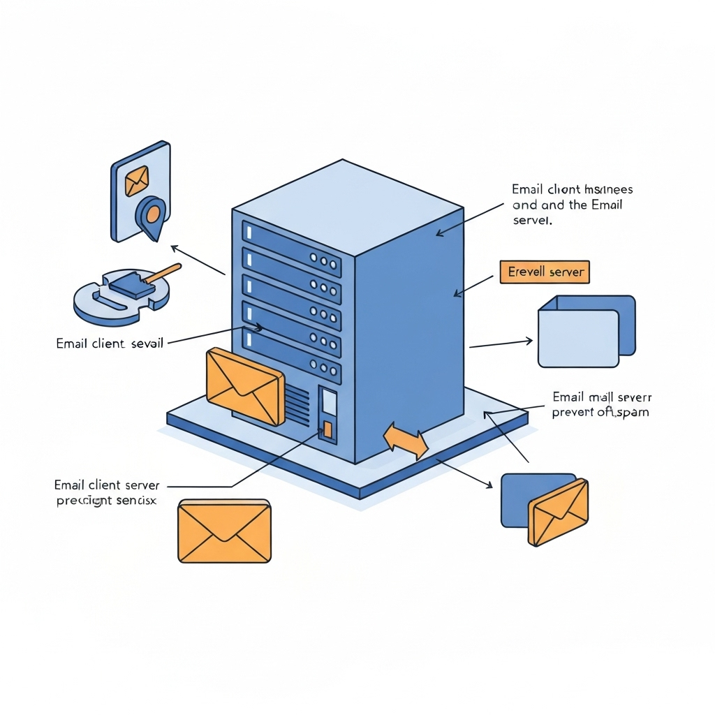 Illustration of smart email servers improving business email infrastructure and productivity.