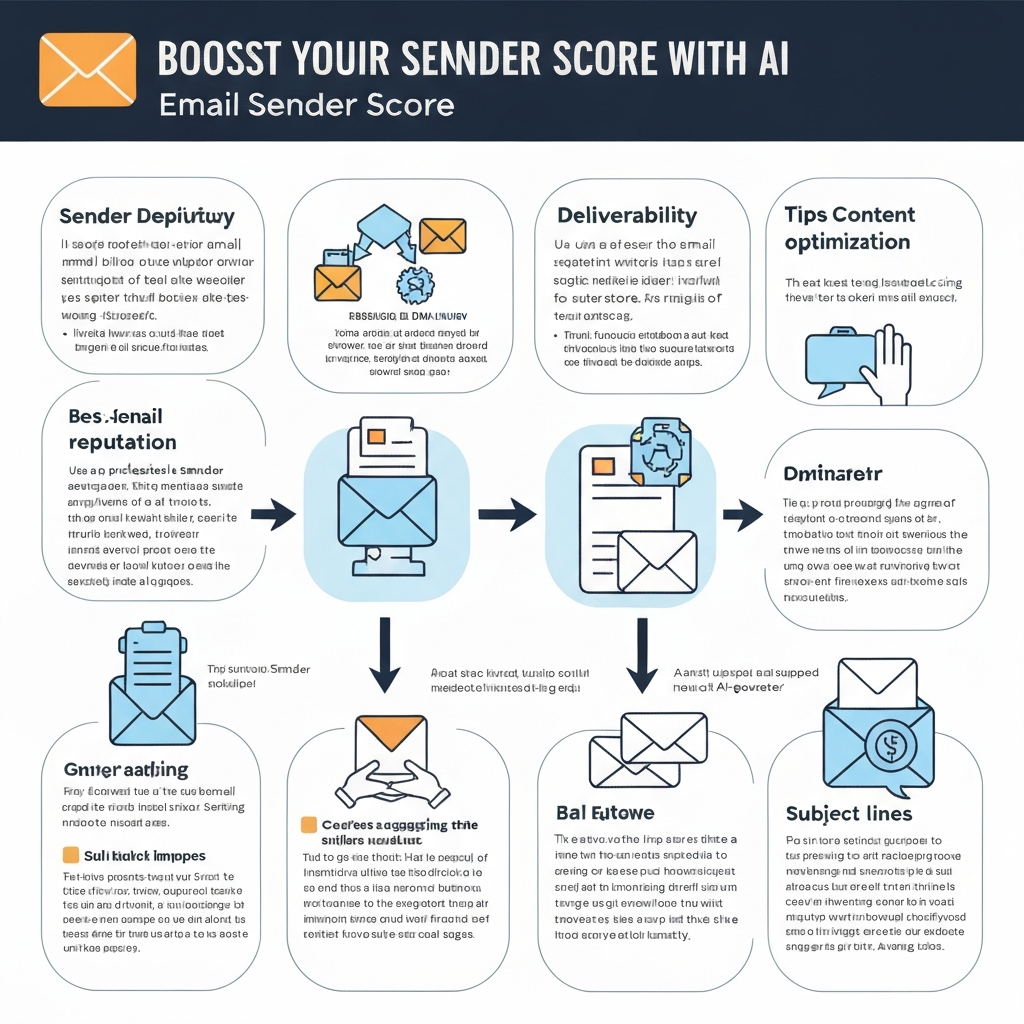 Illustration showing how AI boosts your email sender score for improved inbox deliverability.