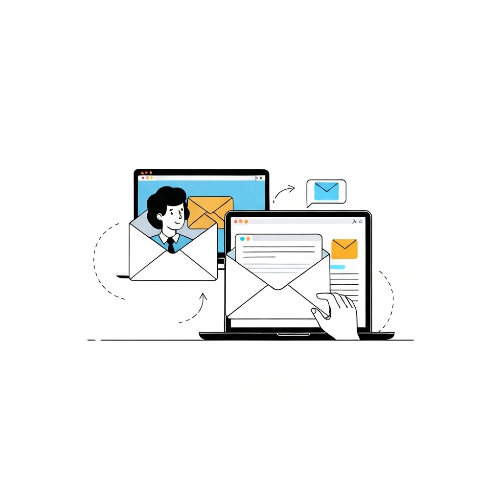 Illustration showing a professional branded email address on a custom domain.