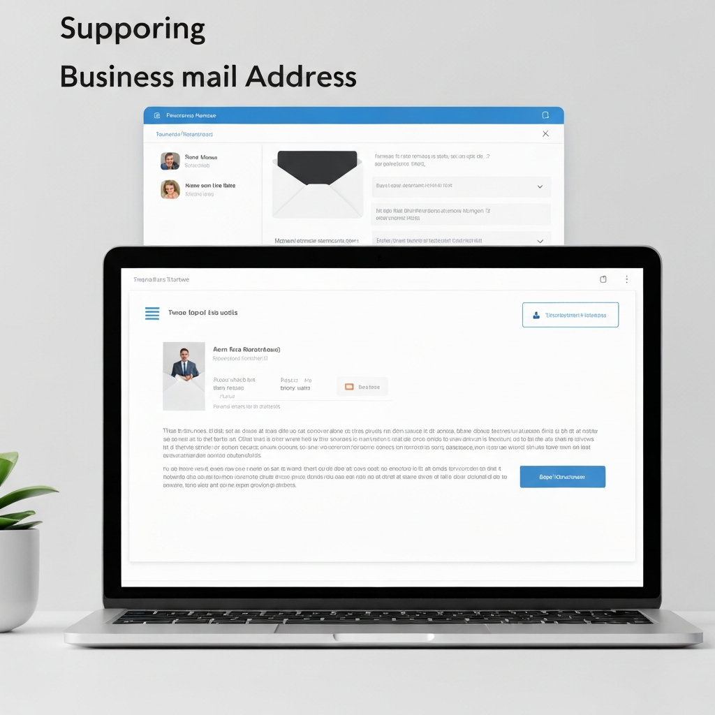 Modern graphic of a professional business email address interface, showcasing AI tools for enhanced productivity.