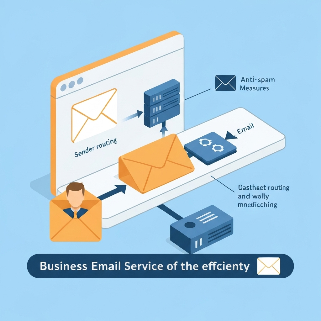 Illustration of business email service enhancing productivity with organized workflows and professional communication.