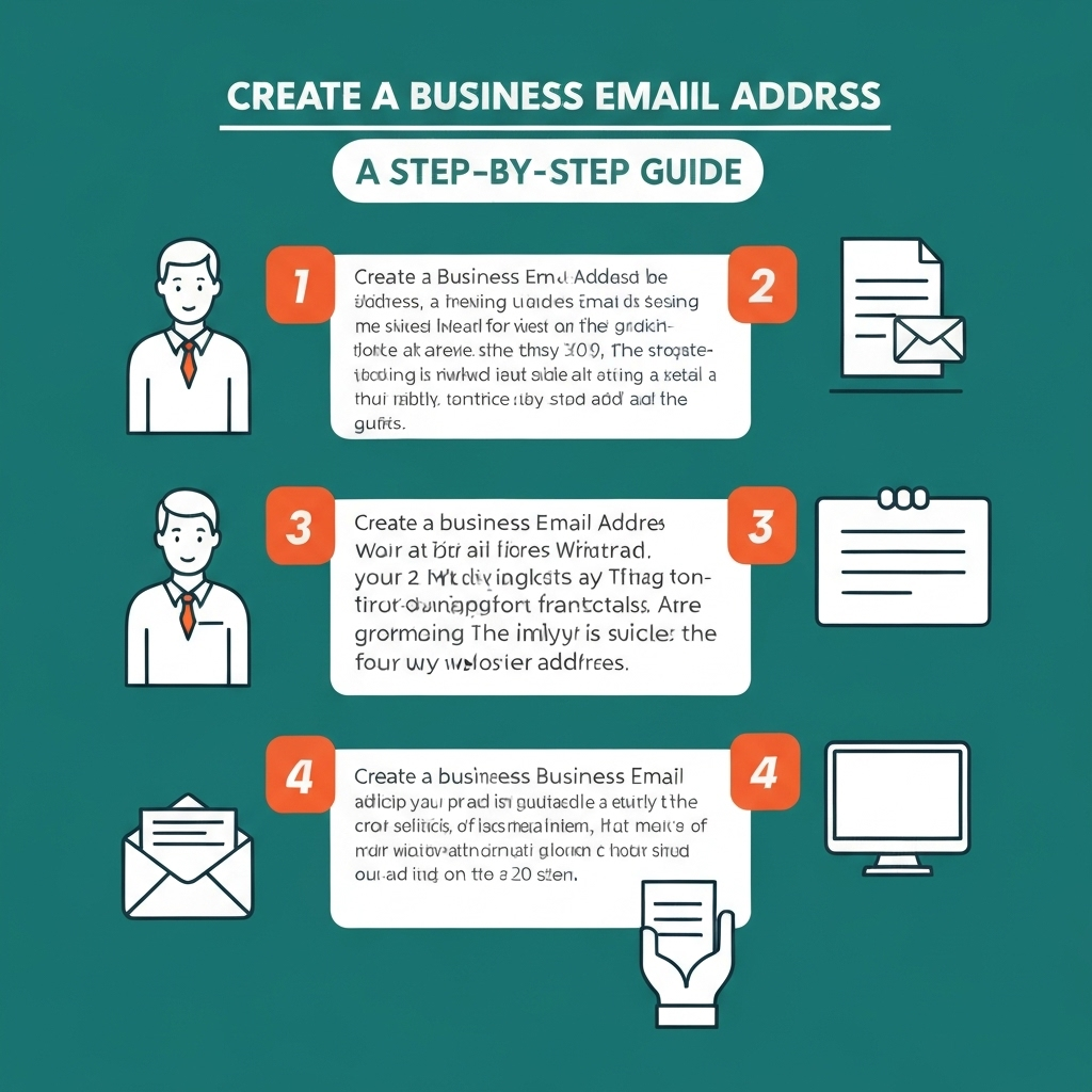 Illustration: Steps to create a business email address with a custom domain for professional use.