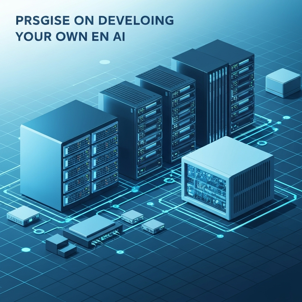 Professionals collaborating on creating your own AI in a modern, clean visual.