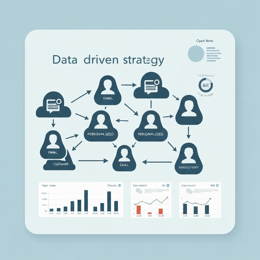 Modern graphic illustrating a data driven email strategy with insights and analytics.