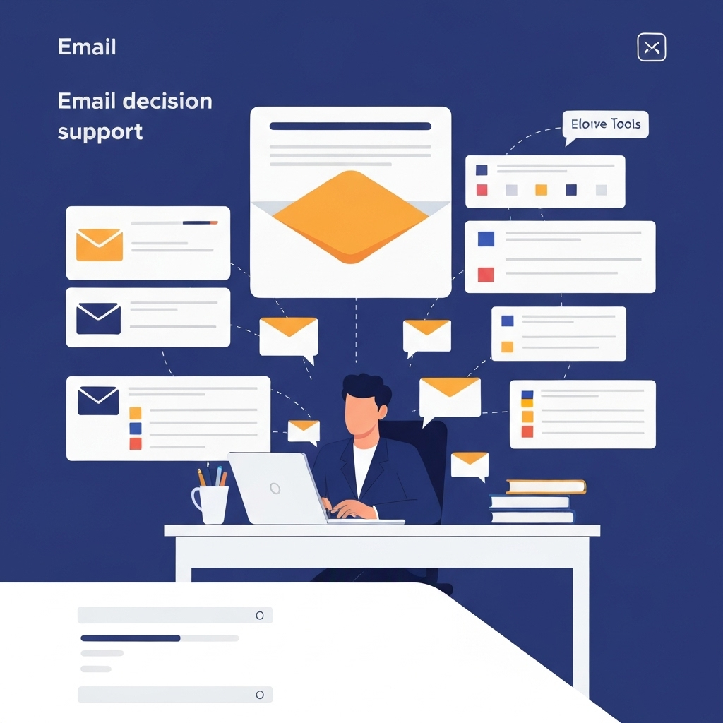 AI-driven decision support from email: Illustration showing insights derived from inbox data for leaders.