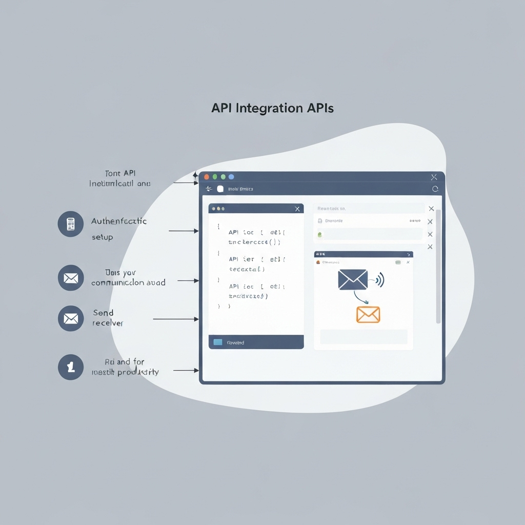 Illustration of an email integration API connecting applications to streamline workflows and boost productivity.