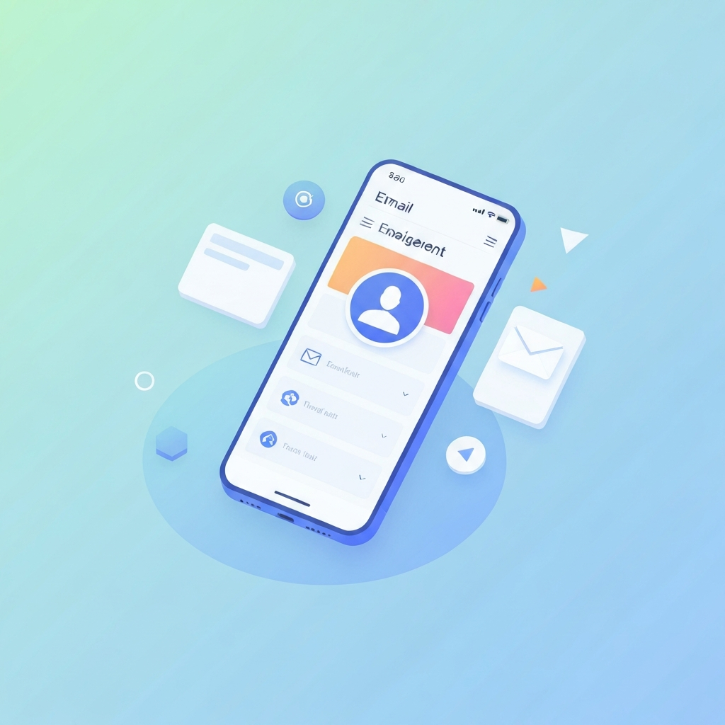 Modern graphic showcasing an email management virtual assistant helping to organize a digital inbox for increased productivity.
