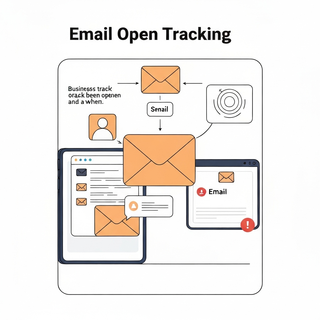 Illustration showing email open tracking for competitor intelligence, revealing engagement metrics.