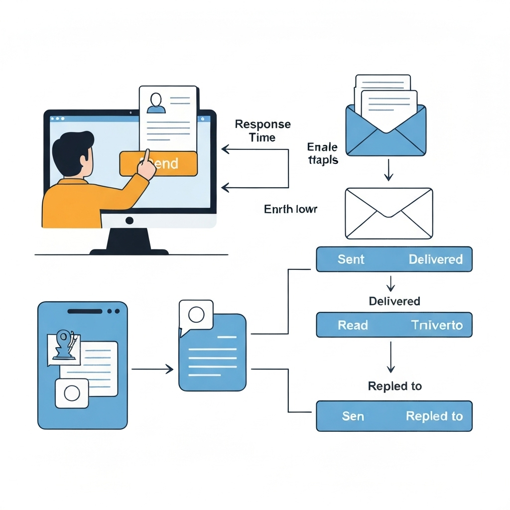 Illustration of email response time tracking software dashboard, showing analytics for faster customer service.