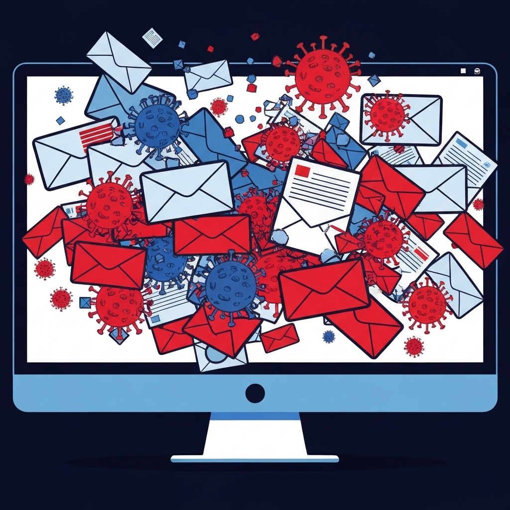 Cybersecurity shield protecting an inbox from an email security breach and data loss.