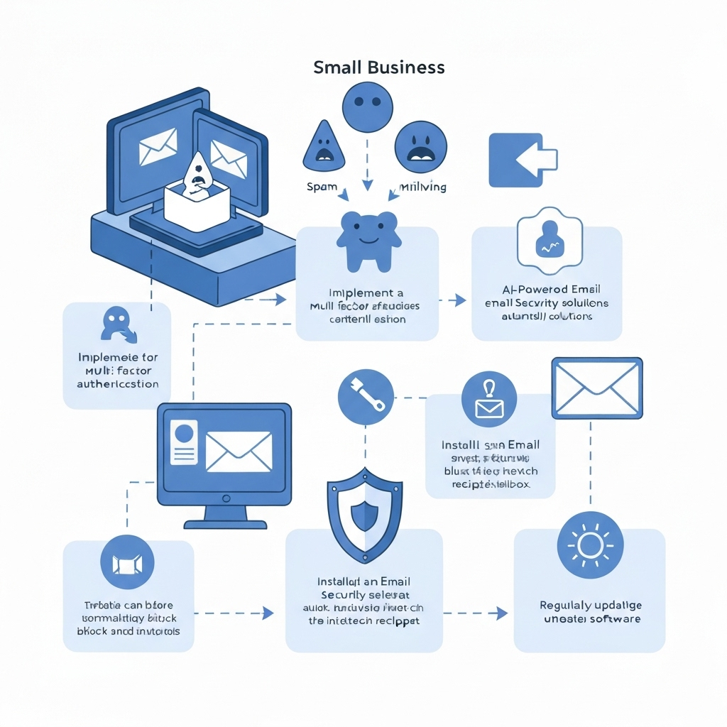 Illustration of AI filtering malicious emails for enhanced email security for small business.