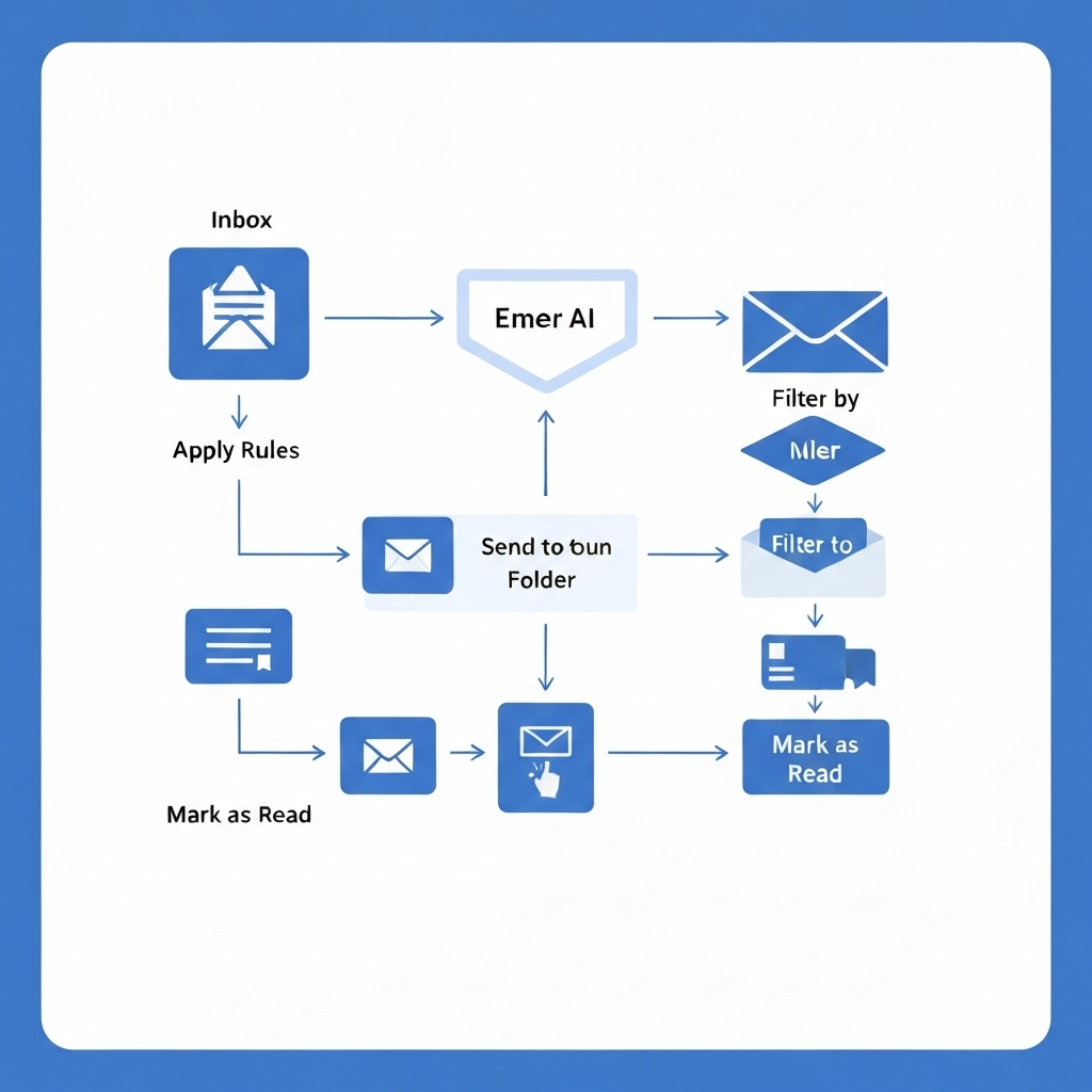 AI email sorter illustration: Smart inbox organization and automatic email sorting for productivity.