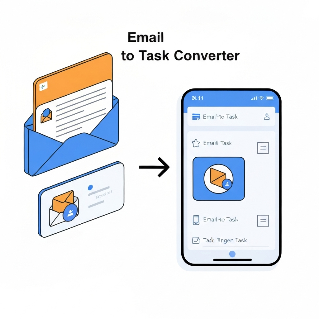 Email to task converter illustration: transforming emails into organized to-do list items for productivity.
