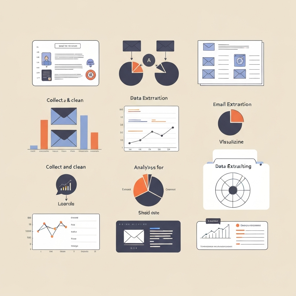 Illustration showing how to extract email data for insights to boost productivity.