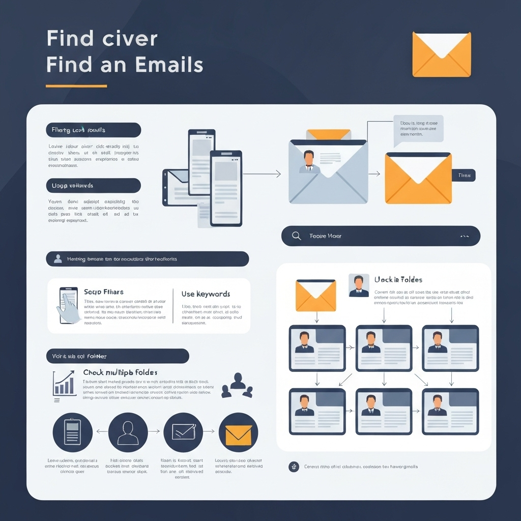 Modern graphic illustrating how to find email addresses and contact information.