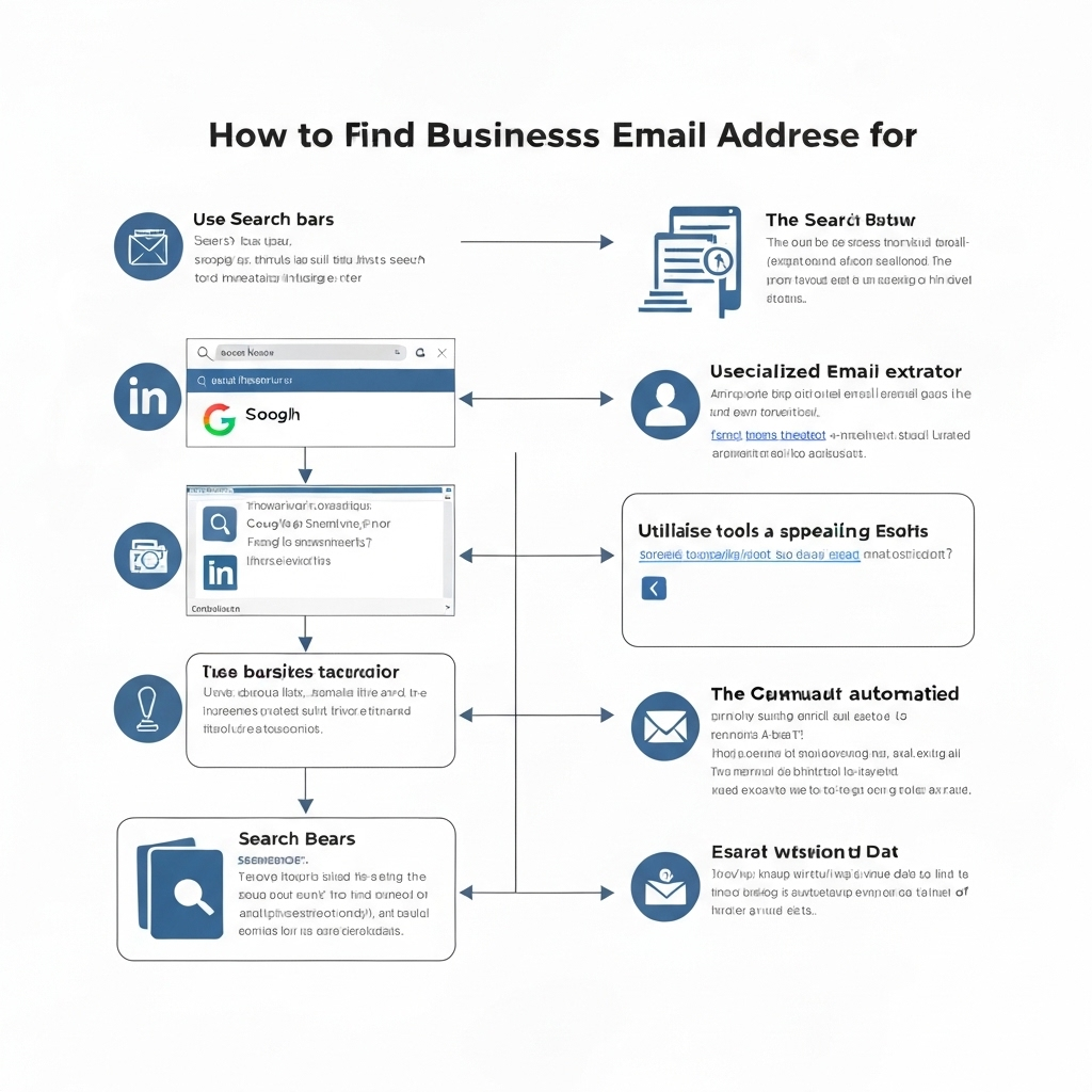 Illustration showing how to find a business email address for competitor intelligence and sales leads.