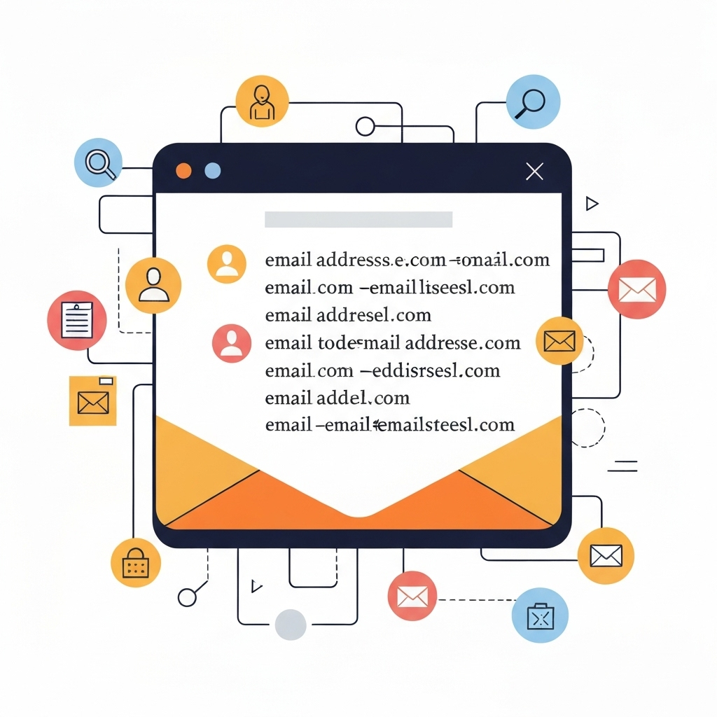 Modern professional graphic illustrating how to find corporate email addresses for lead generation.
