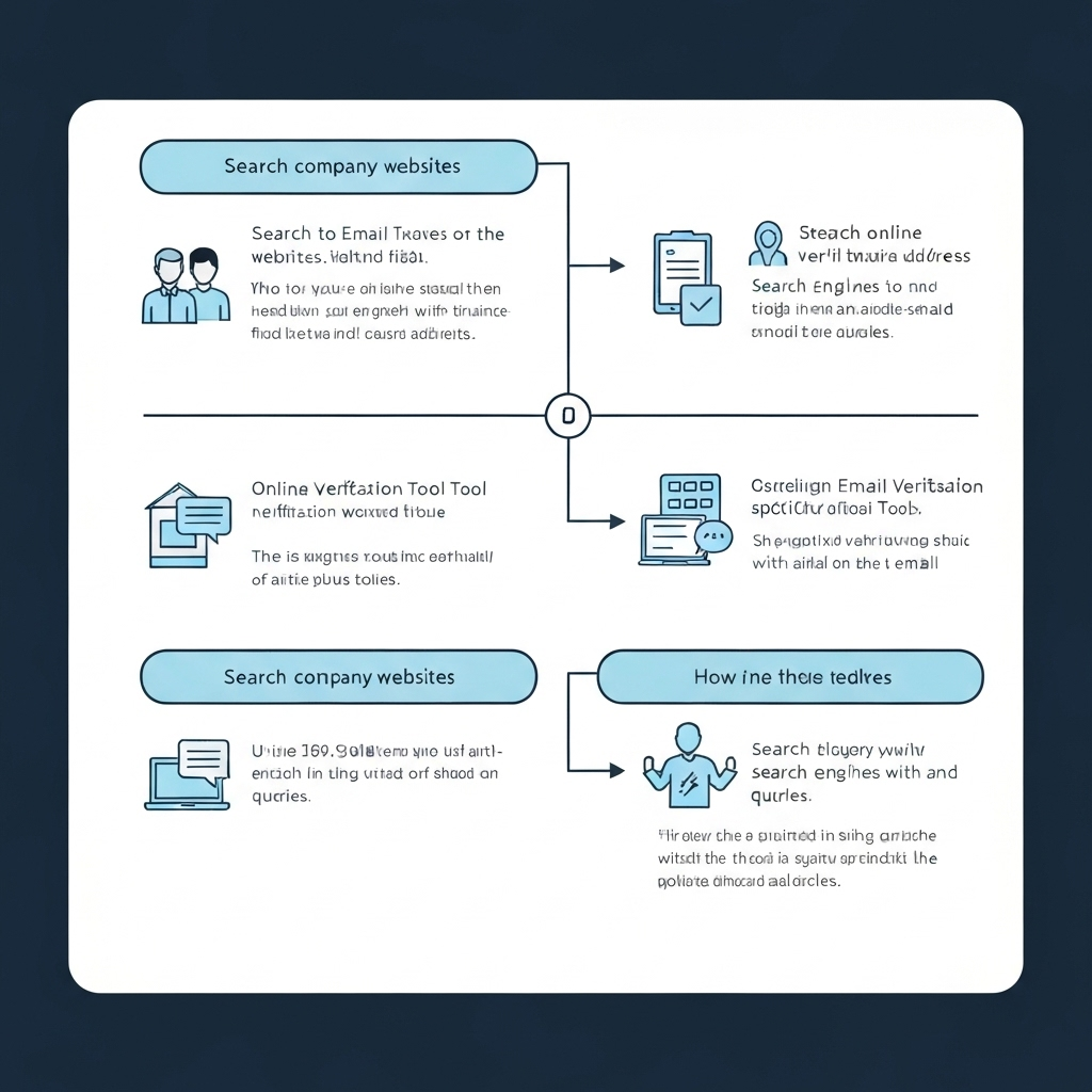 Illustration: A clear, minimalist visual guide on how to find corporate email addresses for sales prospecting and lead generation.