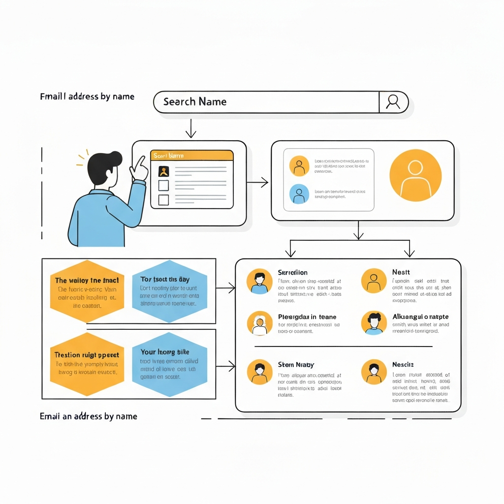 Modern illustration of an email finder by name tool, symbolizing efficient contact search and lead generation.