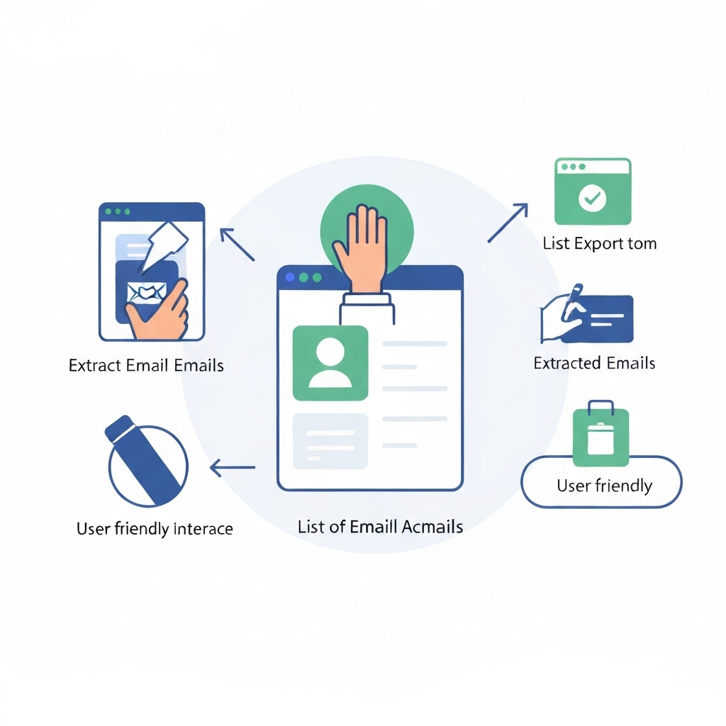 Illustration showing how the free online email extractor tool extracts email addresses from text.