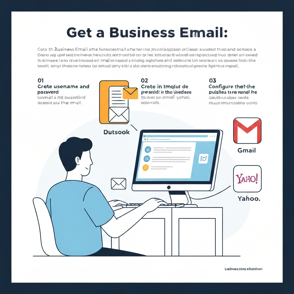 Illustration showing how to get a business email for a professional online presence.