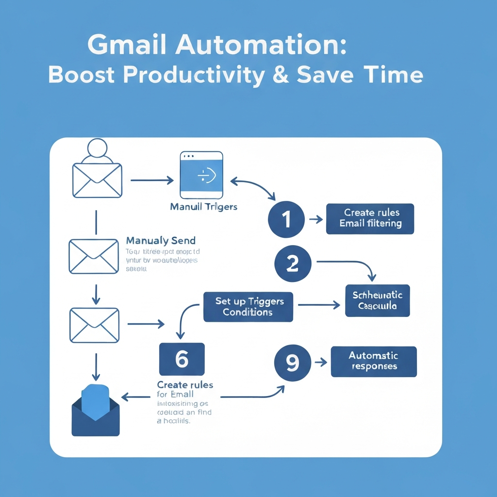Illustration of gmail automation concepts: automating email tasks for increased productivity and time savings.