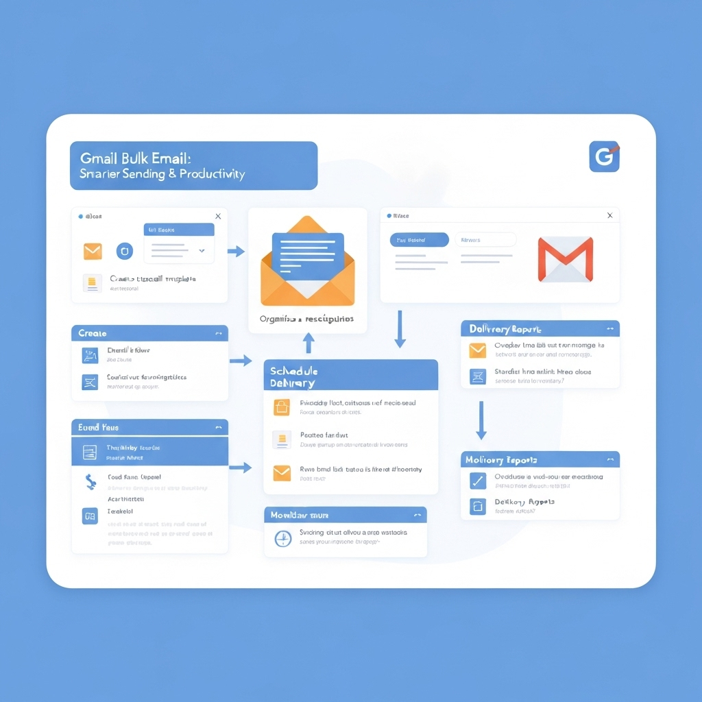 Minimalist illustration explaining how to send gmail bulk email for maximum productivity.