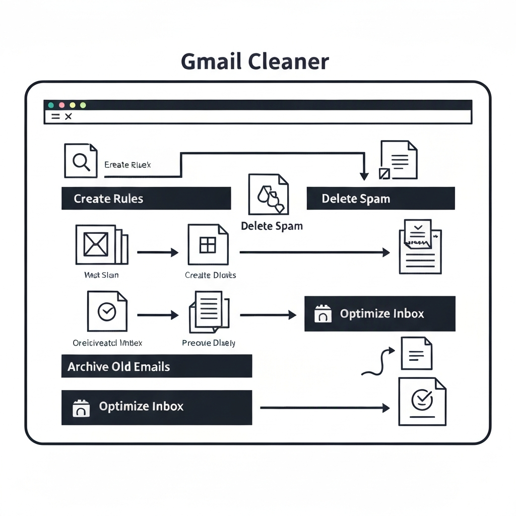Minimalist illustration showing an email cleaner gmail tool organizing and decluttering your inbox for better productivity.