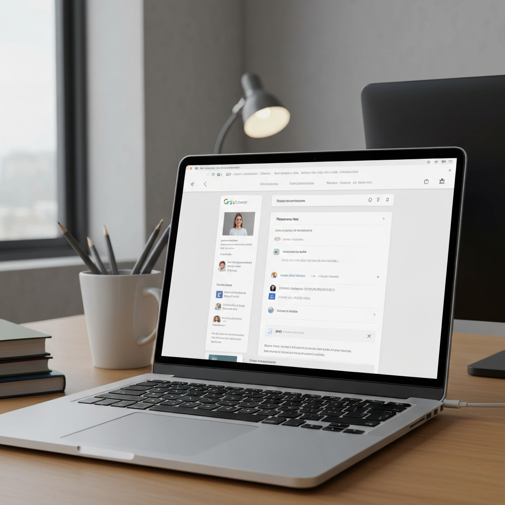 Modern design illustrating Gmail enterprise email features and business productivity.