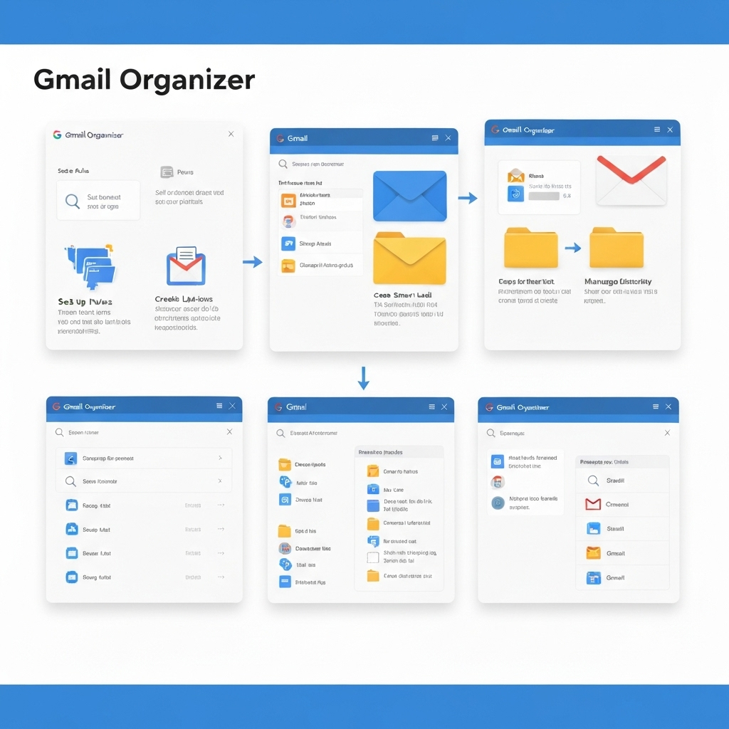Professional illustration of a streamlined inbox, showcasing a Gmail organizer.