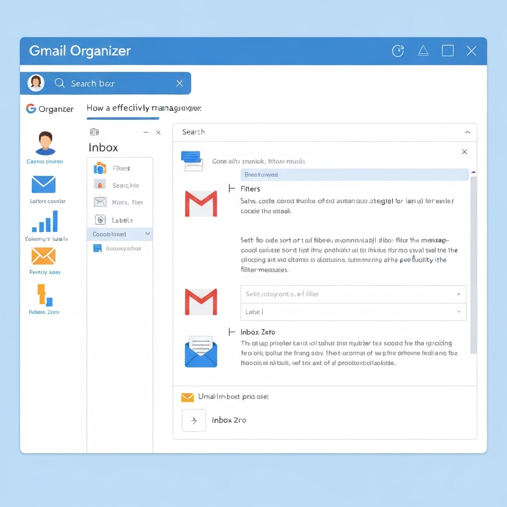 Illustration of a Gmail organizer concept for efficient inbox management and productivity.