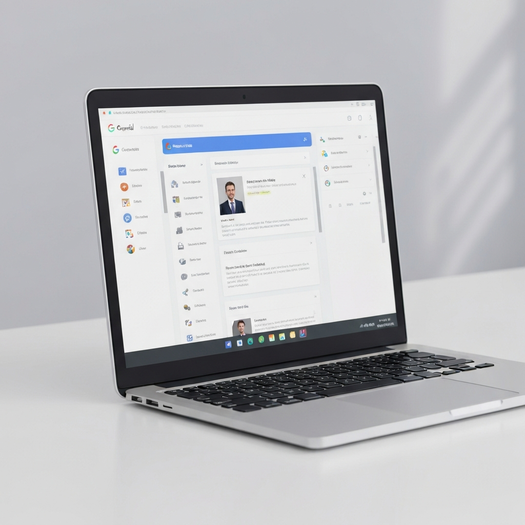 Modern graphic showcasing professional business email through Google for peak productivity.