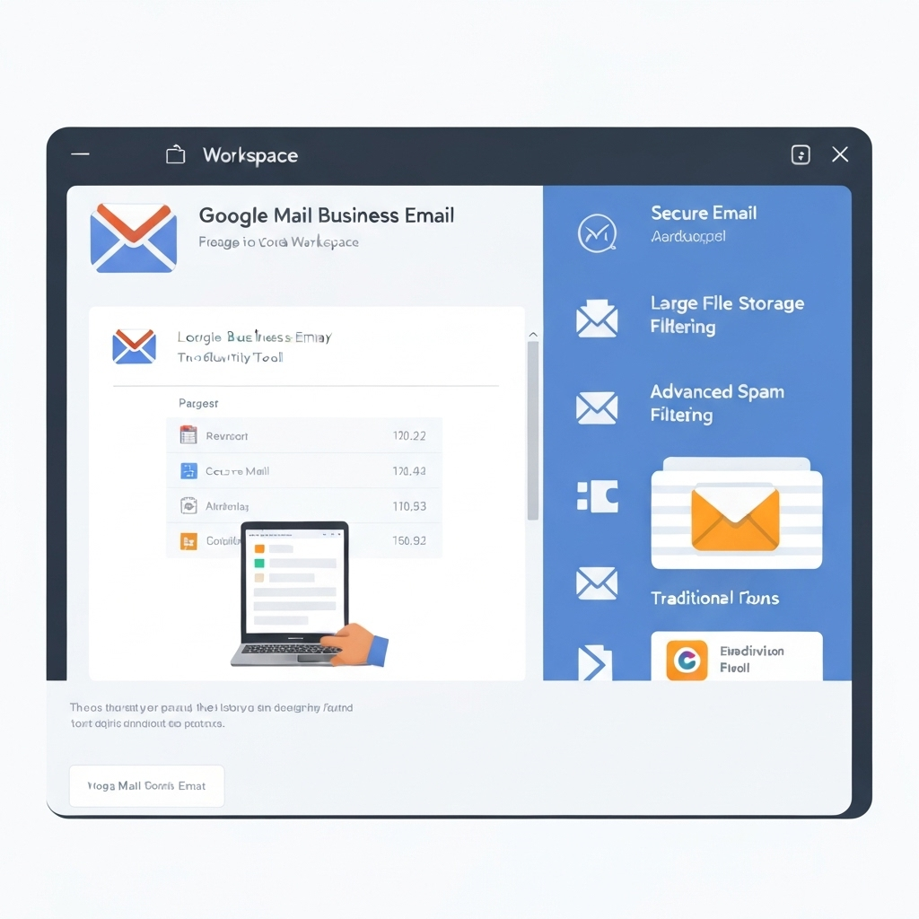 Google Mail business email features explained in a clear, minimalist illustration for competitor analysis.