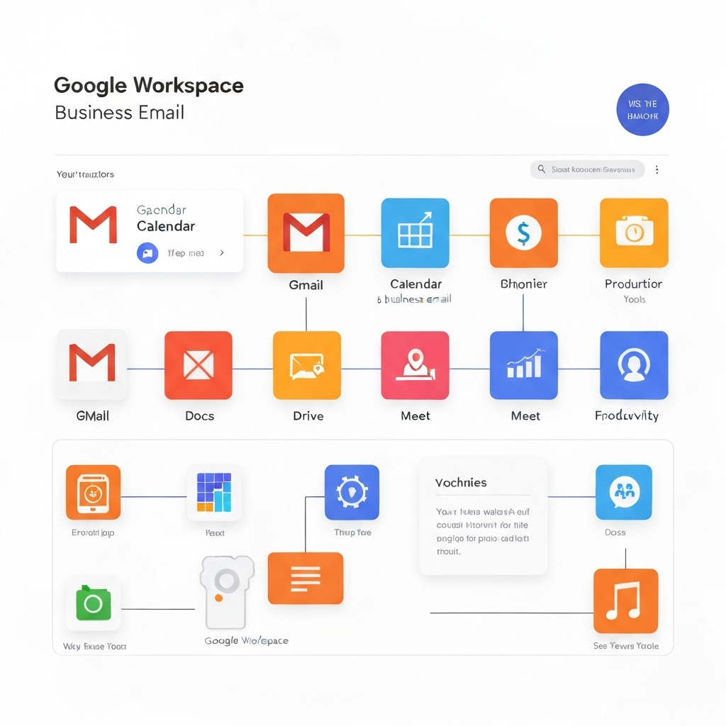 Minimalist illustration of Google Workspace business email features enhancing productivity and simplifying inbox management.