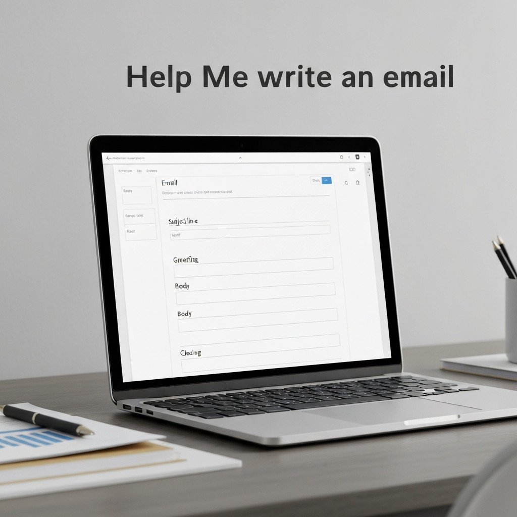 Smart AI tool helping to help me write an email faster. Modern, clean, professional design.