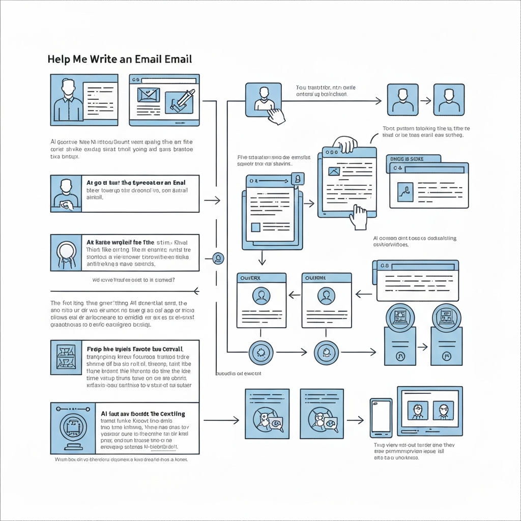 Minimalist illustration: AI assistant helping a person to help me write an email efficiently.