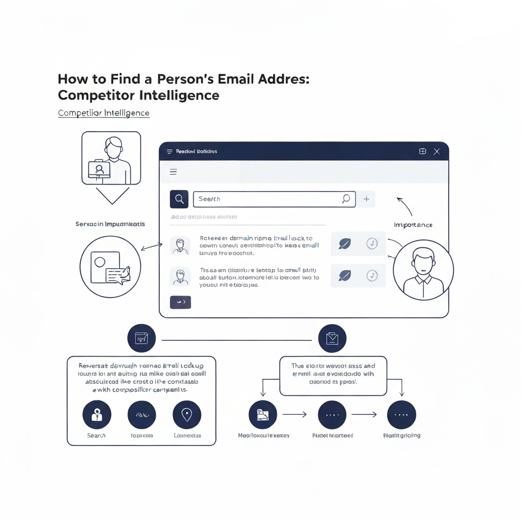 Illustration showing how to find a person's email address using competitor intelligence methods.