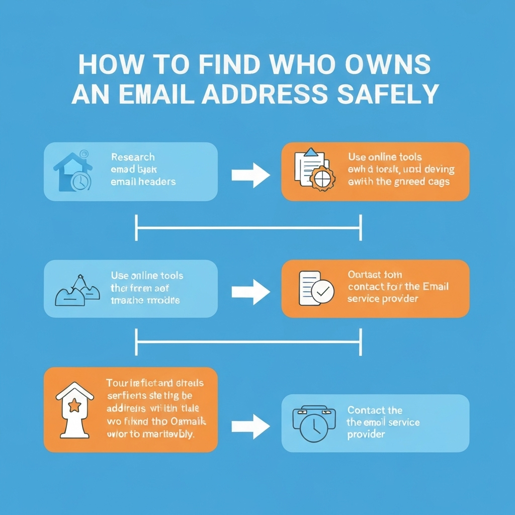 Minimalist illustration showing the process to find who owns an email address safely.
