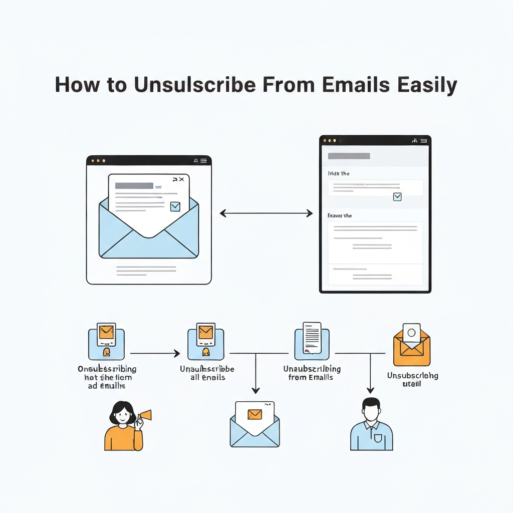 Illustration showing how to unsubscribe from all emails for better inbox management and reduced clutter.