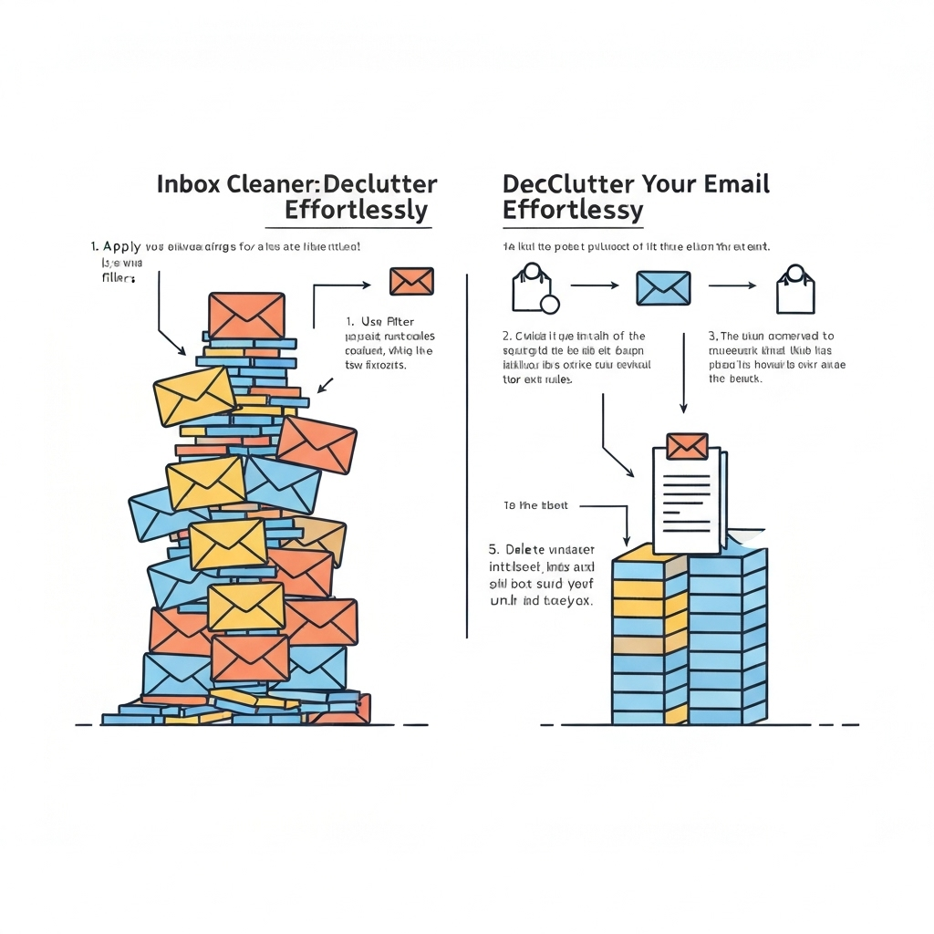 Educational illustration: An inbox cleaner tool swiftly declutters and organizes emails for effortless management.