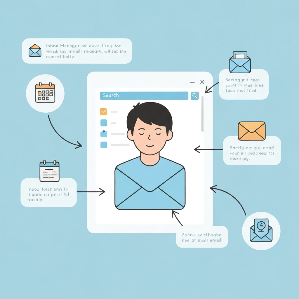 Inbox manager illustration explaining key email productivity concepts.