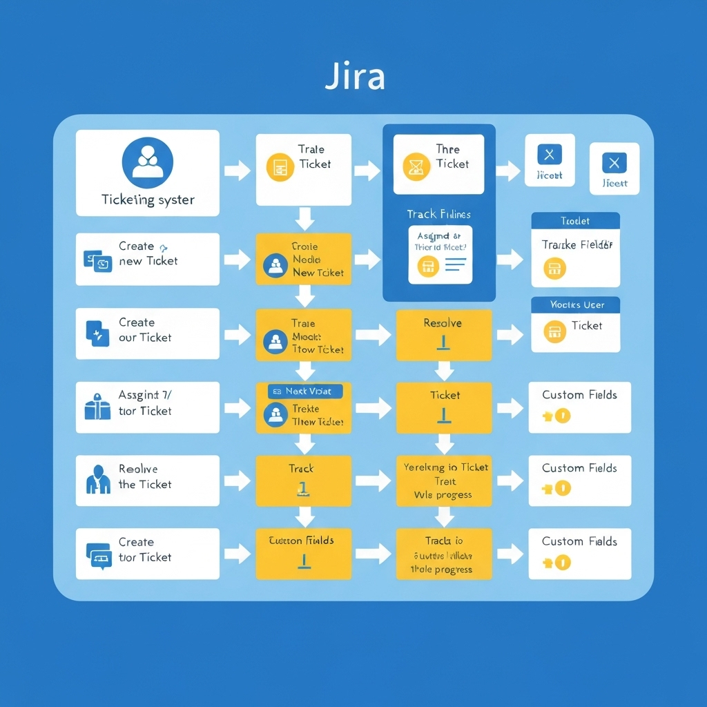Illustration of ticketing jira for streamlined Jira workflow optimization and task management.