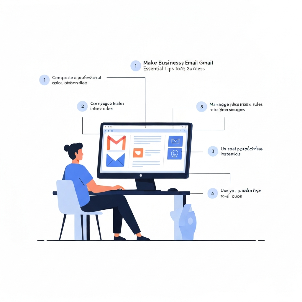 Make business email Gmail: Illustration showing professional inbox organization and productivity tips.