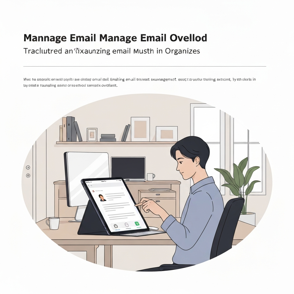 Professional illustration of AI helping to manage email overload for smart inbox organization.