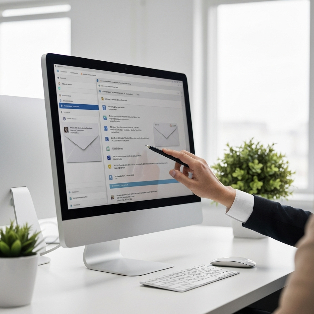 Professional illustration of AI tools helping to manage high volume inbox efficiently.